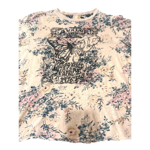 VTG Torrid Classic Fit Floral Butterfly Graphic Tee Short Sleeve Pink & Blue Wom - Picture 2 of 5